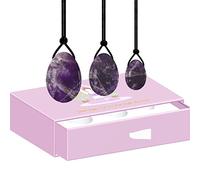 Huevos de Yoni de piedra natural Huevo de jade perforado Set con caja Mujeres Ejercicio de Kegel, huevos de amatista