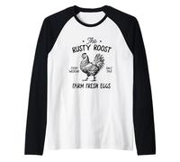 Huevos frescos de la granja Rusty Roost desde 1963 Camiseta Manga Raglan