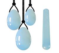 huevos yoni jadeOpal Huevo y varita Yoni Huevos de masaje perforados con piedra 100% natural para mujeres Bolas de masaje para ejercicios Kegel, Varita de huevo perforada