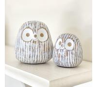 Huey House Estatua Decorativa de búho de Noche gordita, Detalles de decoración de estantería, Juego de 2 Figuras Decorativas de Resina rústica marrón y Blanco (3 y 4⅓ Pulgadas)