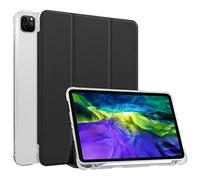 HUEZOE Funda Compatible con iPad Pro de 11 Pulgadas, Modelo 2021/2020/2018, Cubierta Trasera Transparente de TPU Suave con Soporte para bolígrafo, Apagado y Encendido automático, Color Negro