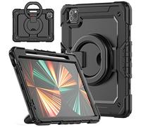 HUEZOE Funda Compatible con iPad Pro de 11 Pulgadas, Modelo 2021/2020/2018, Funda Protectora de Cuerpo Completo a Prueba de Golpes con Soporte Giratorio/Soporte para bolígrafo, Color Negro