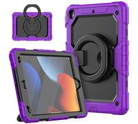 HUEZOE Funda para iPad de 10.2 Pulgadas, Modelo 2021/2020/2019, a Prueba de Golpes, Funda Protectora de Cuerpo Completo con Soporte Giratorio de 360 Grados, Correa de Hombro para iPad 9/8/7, Morado