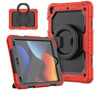HUEZOE Funda para iPad de 10.2 Pulgadas, Modelo 2021/2020/2019, a Prueba de Golpes, Funda Protectora de Cuerpo Completo con Soporte Giratorio de 360 Grados para iPad 9/8/7, Rojo