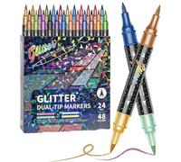 HUFENYU 24/48/72/96 Colores Marcadores De Pincel Con Efecto De Brillo Marcadores De Brillo De Doble Punta De Doble Punta 2 En 1 Bolígrafo Con Punta De Pincel Suave De Gran Capacidad(48colors)