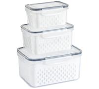 HUFENYU Contenedor De Almacenamiento De Alimentos 4 En 1 Contenedores De Productos for Refrigerador con Coladores Extraíbles Caja De Almacenamiento De Alimentos De Plástico Transparente(3PCS-Gray)