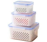 HUFENYU Contenedor De Almacenamiento De Alimentos 4 En 1 Contenedores De Productos for Refrigerador con Coladores Extraíbles Caja De Almacenamiento De Alimentos De Plástico Transparente(3PCS-Blue)