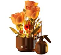 HUFENYU Juego De Bloques De Construcción De Flores con Regadera Mágica, Floración Automática De Rosas con Control Remoto, Kit De Flores Mecánico De 255 Piezas con Luces Y Sonido