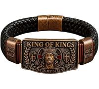 HUFENYU Pulsera De Fe Rey De Reyes Pulsera Cristiana Ajustable Grabada Cristo Es Mi Fuerza Regalo De Inspiración Religiosa(1pcs)