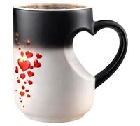 HUFENYU Taza De Cerámica Mágica Que Cambia De Color En Forma De Corazón Taza De Café Sensible Al Calor De 11 Oz Taza De Café Divertida Con Mango En Forma De Corazón Cuando Se Llena(Black)