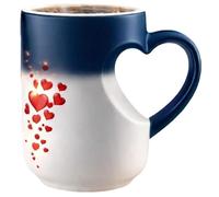 HUFENYU Taza De Cerámica Mágica Que Cambia De Color En Forma De Corazón Taza De Café Sensible Al Calor De 11 Oz Taza De Café Divertida Con Mango En Forma De Corazón Cuando Se Llena(Blue)