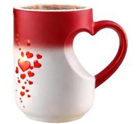 HUFENYU Taza De Cerámica Mágica Que Cambia De Color En Forma De Corazón Taza De Café Sensible Al Calor De 11 Oz Taza De Café Divertida Con Mango En Forma De Corazón Cuando Se Llena(Red)