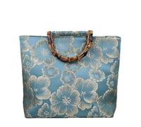 HUFFA Bolso de bambú jacquard de gran capacidad - Tote retro de estilo chino con diseño de Cheongsam y la dinastía Han(Lakeblue)