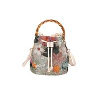 HUFFA Bolso Tipo Cubo con Bordado for Mujer: Elegante Bolso de Paja con Flores for Hombro o Bandolera, Ideal for Playa y Uso Informal.(Green)
