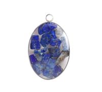 HUFFA Colgante de Concha Ovalada Color Grava, Hecho a Mano, con Borde de Acero Inoxidable - Accesorio de joyería de Piedra Colorida(BlueGoldSilver)