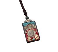 HUFFA Colgante exótico de ébano Thangka nepalí: Carta Retro del Dios de la Riqueza con un Estilo único(ThangkasquareEbony)