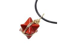 HUFFA Collar con Colgante de Estrella de Seis Puntas de Merkaba de Cristal Natural | Joyería de Piedras Preciosas Tejida a Mano for sanación Espiritual(RedJasper)