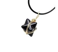 HUFFA Collar con Colgante de Estrella de Seis Puntas de Merkaba de Cristal Natural | Joyería de Piedras Preciosas Tejida a Mano for sanación Espiritual(Obsidian(Blackstone))