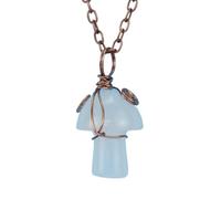 HUFFA Collar con Colgante de Hongo pequeño de ágata Verde Oriental, Hecho a Mano, con Cristales enrollados: joyería única for Amantes de la Naturaleza.(Whitecrystal)