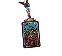 HUFFA Collar étnico Hecho a Mano con el Dios Elefante Thangka | Cadena de suéter con Colgante de ébano único y diseño Bagua(EbonySkyEyePingAn)