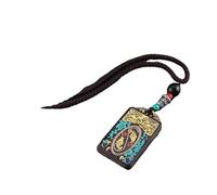 HUFFA Collar étnico Hecho a Mano con el Dios Elefante Thangka | Cadena de suéter con Colgante de ébano único y diseño Bagua(EbonyPiscesNepalRope)
