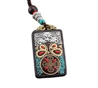 HUFFA Collar étnico Hecho a Mano con el Dios Elefante Thangka | Cadena de suéter con Colgante de ébano único y diseño Bagua(HeavenlyEye)