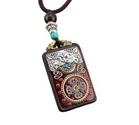 HUFFA Collar étnico Hecho a Mano con el Dios Elefante Thangka | Cadena de suéter con Colgante de ébano único y diseño Bagua(Auspiciouscloudsand)