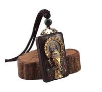 HUFFA Collar étnico Hecho a Mano con el Dios Elefante Thangka | Cadena de suéter con Colgante de ébano único y diseño Bagua(NepalGodofWealth)