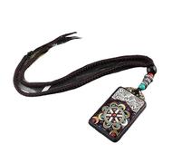 HUFFA Collar étnico Hecho a Mano con el Dios Elefante Thangka | Cadena de suéter con Colgante de ébano único y diseño Bagua(EbonyFalunNepalRope)