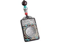 HUFFA Collar étnico Hecho a Mano con el Dios Elefante Thangka | Cadena de suéter con Colgante de ébano único y diseño Bagua(Blue)