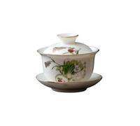HUFFA Cuenco elegante con cubierta de jade y glaseado Sancai, juego de té helado de porcelana blanca Dehua for salón de té casero(Luckyfortune)