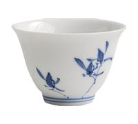 HUFFA Elegante juego de té blanco pintado a mano con diseño de Phalaenopsis - Tazas de té bajo vidriado de jade gordo de oveja
