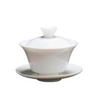 HUFFA Juego de cuencos de té de cerámica blanca pura, cubierta de tres tapas de jade con grasa de oveja for la ceremonia del té de Kung Fu(Horseshoecoveredbowl)