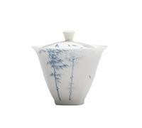 HUFFA Tazón de cubierta de té de porcelana azul y blanca pintado a mano - Taza de té estilo Literati de arcilla de jade(SquarecoverBowl)