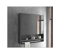 HUFIREHU Armario con Espejo para BañO,Armario De BañO con Espejo con IluminacióN Led,Reloj Y Pantalla De Temperatura, con Barra De Toalla, Interruptor TáCtil(Standard Gray,60cm/23.6in)