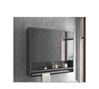 HUFIREHU Armario con Espejo para BañO,Armario De BañO con Espejo con IluminacióN Led,Reloj Y Pantalla De Temperatura, con Barra De Toalla, Interruptor TáCtil(Standard Gray,80cm/31.5in)