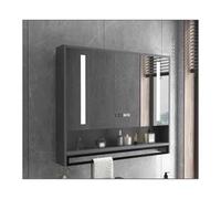 HUFIREHU Armario con Espejo para BañO,Armario De BañO con Espejo con IluminacióN Led,Reloj Y Pantalla De Temperatura, con Barra De Toalla, Interruptor TáCtil(Smart Gray,70cm/27.6in)