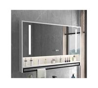 HUFIREHU Armario con Espejo para BañO,Armario De BañO con Espejo con IluminacióN Led,Reloj Y Pantalla De Temperatura, con Barra De Toalla, Interruptor TáCtil(Smart White,120cm/47.2in)