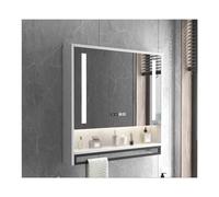 HUFIREHU Armario con Espejo para BañO,Armario De BañO con Espejo con IluminacióN Led,Reloj Y Pantalla De Temperatura, con Barra De Toalla, Interruptor TáCtil(Smart White,80cm/31.5in)