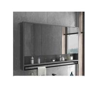 HUFIREHU Armario con Espejo para BañO,Armario De BañO con Espejo con IluminacióN Led,Reloj Y Pantalla De Temperatura, con Barra De Toalla, Interruptor TáCtil(Standard Gray,120cm/47.2in)