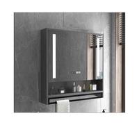 HUFIREHU Armario con Espejo para BañO,Armario De BañO con Espejo con IluminacióN Led,Reloj Y Pantalla De Temperatura, con Barra De Toalla, Interruptor TáCtil(Smart Gray,60cm/23.6in)