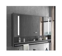 HUFIREHU Armario con Espejo para BañO,Armario De BañO con Espejo con IluminacióN Led,Reloj Y Pantalla De Temperatura, con Barra De Toalla, Interruptor TáCtil(Smart Gray,110cm/43.3in)