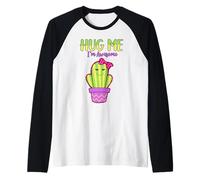 Hug Me I'm Awesome Cute Cactus Cute Quote Camiseta Manga Raglan