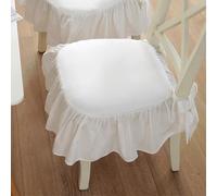 HUGDSB 2 Cojines de algodón con Volantes y Lazos for Silla, Antideslizantes y Suaves for Interior, Aptos for sillas de Comedor de Madera.(White)