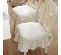 HUGDSB 2 Cojines de algodón con Volantes y Lazos for Silla, Antideslizantes y Suaves for Interior, Aptos for sillas de Comedor de Madera.(Off-White)