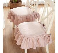 HUGDSB 2 Cojines de algodón con Volantes y Lazos for Silla, Antideslizantes y Suaves for Interior, Aptos for sillas de Comedor de Madera.(Pink)