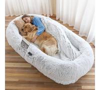 HUGDSB Cama de Espuma viscoelástica for Perros, Suave y Gigante, for Adultos y Personas, con Bolsillo de Almacenamiento, ortopédica de Piel sintética esponjosa.(Light Gray)