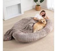 HUGDSB Cama Gigante for Perros, mullida y de tamaño Humano, Ideal for Personas Adultas, con tapete de Espuma de Soporte y Forro Impermeable.(Brown)