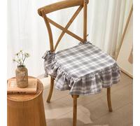 HUGDSB Cojín de Asiento de algodón francés con Volantes, Cojines for Silla con Lazos, Enrejado, Antideslizante, Relleno Suave for Cocina, Oficina y Comedor.(Gray)