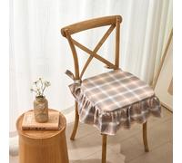 HUGDSB Cojín de Asiento de algodón francés con Volantes, Cojines for Silla con Lazos, Enrejado, Antideslizante, Relleno Suave for Cocina, Oficina y Comedor.(Gray-Orange)